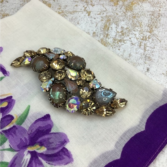 Antique Saphiret And Art Glass Brooch RARE Beauty Signed Regency - Picture 3 of 5